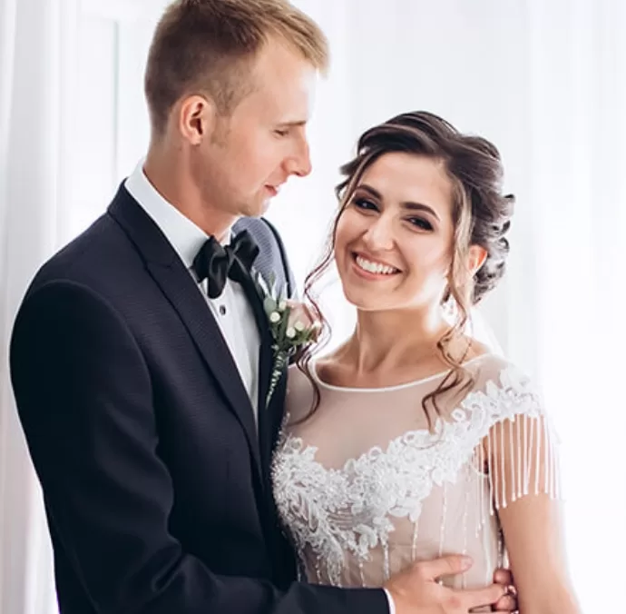 Wedding couple standing at Milano events venue